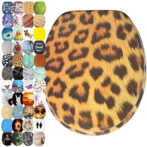 WC Sitz mit Absenkautomatik, viele schöne WC Sitze zur Auswahl, hochwertige und stabile Qualität aus Holz (Leopardenfell)