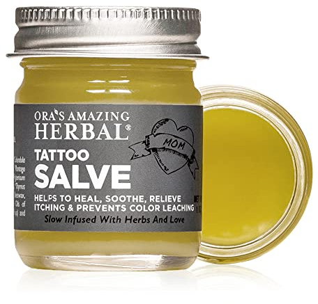 Ora's Amazing Herbal Tattoo Salve, Apothecary-Grade Tattoo Aftercare Balm, Natural Tattoo Ointment for Healed Tattoos, Itch Relief Cream, Skin Soothing, Calming, Deep Moisture & Ink Color Protection