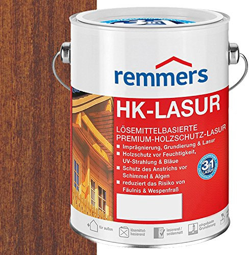 Remmers Lasure HK Châtaigne, 5 litres, Lasure bois Premium, décorative, solvantée, pour l'extérieur. Triple protection avec imprégnation, primaire, lasure.