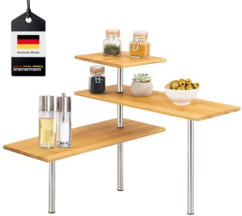 bremermann Bambus-Eckregal, Küchenregal, Material aus Bambusholz und Edelstahl (Edelstahl)