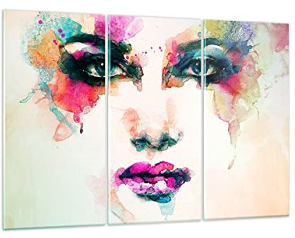 ARTTOR Mehrteilige Bilder auf Glas Frau Gesicht Kosmetik Glasbild 105x70cm Wandbilder Dekoration Wohnzimmer Schlafzimmer Küche Set 3 teilige Groß Wanddeko Wand Kunstdruck Art Modern GCE105x70-3050