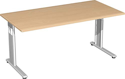 Gera Möbel S-617103-BU/SI Schreibtisch Lissabon, 160 x 80 x 68-82 cm, buche/Silber