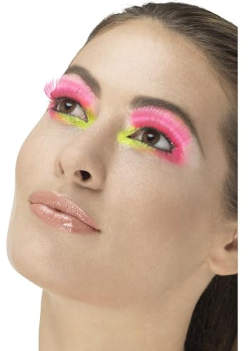 Smiffys 80er-Jahre Party-Wimpern, Neonpink, Kleber inklusive Halloween
