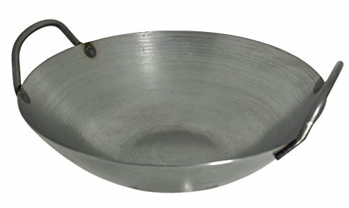 Acero al carbono Wok de base plana w/2 asas, hechas en Estados Unidos. (12 pulgadas) tapa no incluido