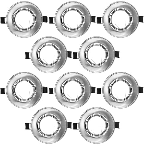 MR16 Spot Light Fixture Halogen LED Mounting Bracket Bulb Holder Kitchen Bathroom Under Cabinet Counter Housing Recessed Lighting GU5.3 Socket Wiring Dimmable (Polished Stainless Steel Silver) 10 Pack