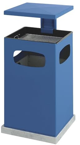 kaiserkraft | Abfallsammler mit Aschereinsatz und Schutzdach | Volumen 72 l | BxHxT 500 x 955 x 500 mm | enzianblau