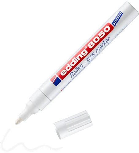 edding 8050 Reifenmarker - weiß - 1 Stift - Rundspitze 2-4 mm - zum Markieren von Reifen und anderen Gummioberflächen, für drinnen und draußen, wasserfest