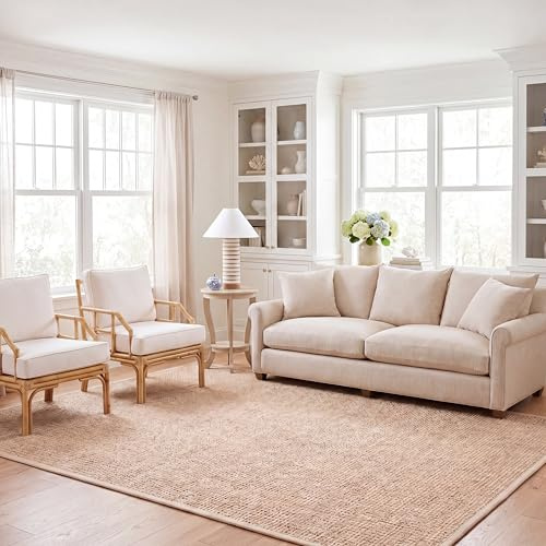 SAFAVIEH Area Rug 9x12 - Natural Fiber Collection - Large - Natural & Beige, Seagrass, Basketweave Pattern with Border (NF114A)