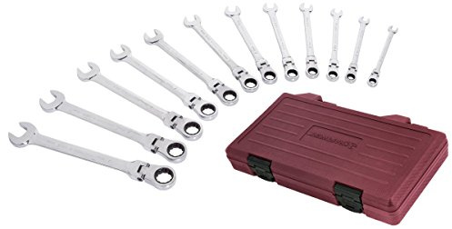 Kraftwerk 3403-54 Gelenk Ratschen Ringgabelschlüssel Satz, Chrome, Red