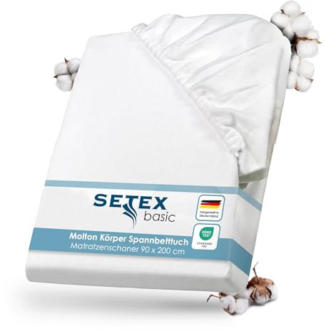SETEX Molton Köper Matratzenschutz, 90 x 200 cm, Matratzenschoner aus 100 % Baumwolle, Basic, Weiß