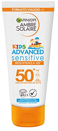 Garnier Ambre Solaire Schutzmilch IP 50+ Advanced Sensitive Kids, sehr hoher Schutz, Widerstand X3, Reiseformat, 50 ml