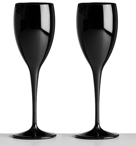 AIOS Par de copas de champán negras, fabricadas en policarbonato irrompible, 180 ml, 2 unidades, aptas para lavavajillas, ideal para celebraciones y algo un poco diferente en un acabado negro satinado.