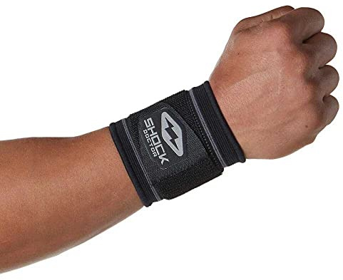 Shock Doctor Compression Knit Wrist Sleeve with Strap, Large, Black/Grey