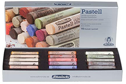 Schmincke - Pastel, 15 colores Retrato, 77 415 097, estuche con 15 barras de pastel, pasteles hechos a mano, brillantes, mate aterciopelado, tonos muy resistentes a la luz