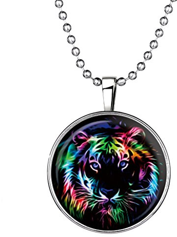 Feilok Collana con Ciondolo a Testa di Tigre Placcato in Argento con Gemma del Tempo Luminosa e Catena per Uomo e Donna