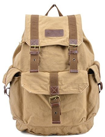 Gootium Canvas Rucksack Backpack Wanderrucksack Vintage Rucksäcke Unisex - Beige