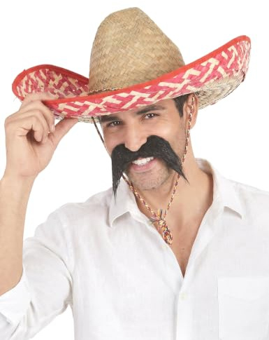 DEGUISE TOI Mexikanischer Sombrero für Erwachsene Strohhut beige-rot - Bunt