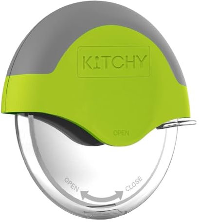 KITCHY Pizzaschneiderad - Pizzaschneider mit Klingenschutz und ergonomischem Griff - superscharf und spülmaschinenfest Pizzaroller (grün)
