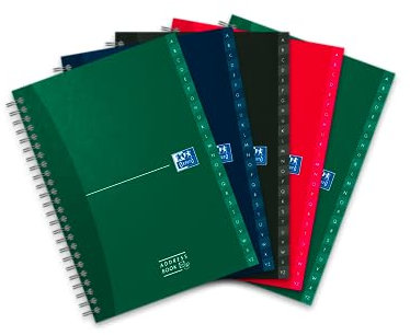 Oxford Adressbuch A5, mit Doppelspirale, 144 Seiten, 4 Farben, 5 Stück