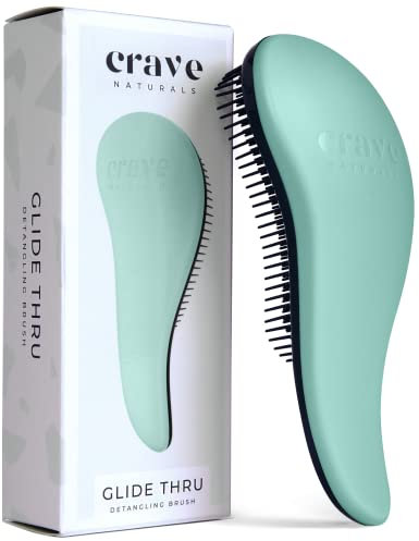 Crave Naturals Glide Thru Hair Brush - Detangling Brush for Wet, Dry, Curly, and Straight Hair - No Tangle Hairbrush for Kids and Adults - Gentle Detangler, Scalp Massage Brush - Turquoise, 7.6x19 cm