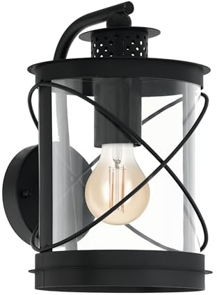 EGLO Außen-Wandlampe Hilburn, 1 flammige Außenleuchte | Wandleuchte aus verzinktem Stahl und Kunststoff, Farbe: Schwarz, Fassung: E27, IP44