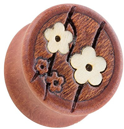 Piercingfaktor Ohr Plug Flesh Tunnel Piercing Ohrpiercing Holz Braun mit Kirschblüten