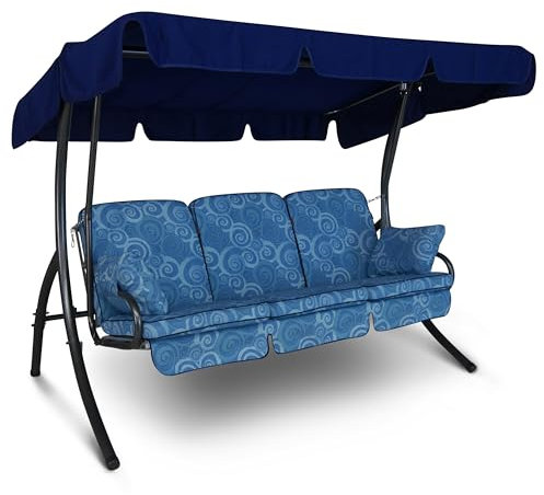 Angerer Freizeitmöbel GmbH Hollywoodschaukel Comfort - Gartenschaukel Made in Germany - Schaukel zum Sitzen, Liegen und Entspannen - inklusive Bett-Funktion - einfache Montage (Grau-Blau Geblümt)