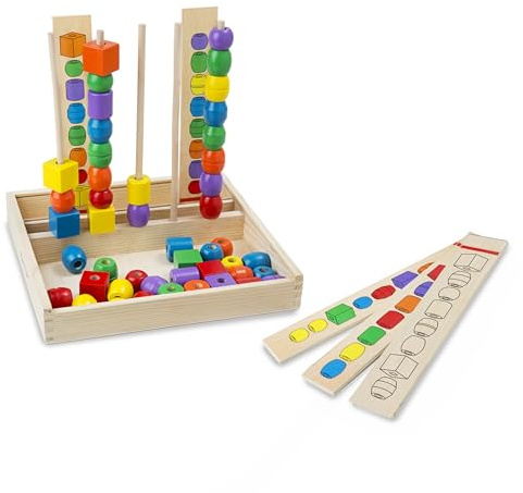 Melissa & Doug Bead Sequencing Set with 46 Wooden Beads and 5 Double-Sided Pattern Boards