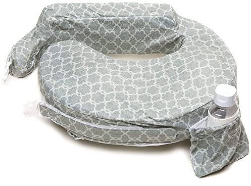 My Brest Friend Nursing Pillow - Deluxe - Enhanced Comfort w/Slipcover - Ergonomic Breastfeeding Pillow For Ultimate Support For Mom & Baby - Adjustable Pillow W/Handy Side Pocket, Flower Key Grey