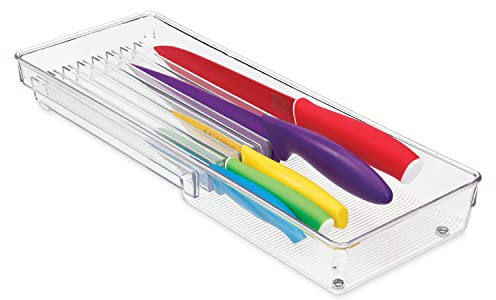 iDesign Cuchillero para cocina, pequeño organizador de cuchillos para cajón de plástico, separador de cajones para 8 cuchillos, transparente