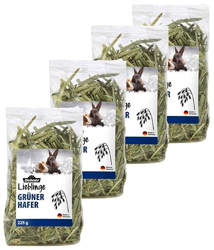 Dehner Lieblinge Nagersnack, Nagerfutter 100 % natürlich / rohfaserreich, für Kaninchen / Nager, Grüner Hafer, 4 x 225 g (900 g)