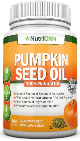 Kürbiskernöl - 1000MG - 180 Softgel Kapseln - Kaltgepresstes natürliches Kürbiskernöl - natürliche Quelle essentieller Fettsäuren - ideal für Haarwachstum, Prostatagesundheit und Gelenksentzündungen