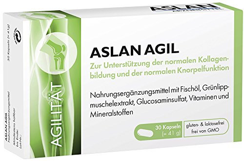 Aslan Agil, 30 Kapseln, Nahrungsergänzungsmittel mit Omega-3-Fettsäuren, DHA und EPA, Vitamin C, Knorpelfunktion, Kollagenbildung, Blutgefäße, Herzfunktion