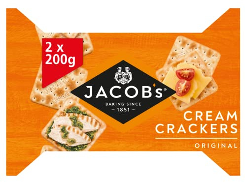 Jacob's Original Cream Crackers, 2 x 200 g (Twin Pack), 400 g Total | Crunchy, Versatile Snack, Made with Natural Ingredients, Vegetarian Friendly, Perfect with Cheese & Dips