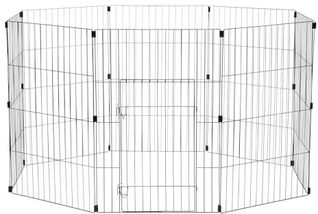 Iris Ohyama, Parc, Enclos, Niche, Chenil, Cage pour Chien, Chat, Lapain, 1.7 m², 8 Panneaux /L60 x H90 cm, Porte battante, Crochet de Fermeture sécurisée, Clips de Maintien, WPC-36, Noir