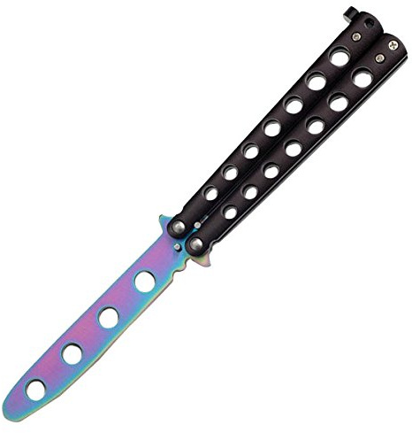Master Cutlery Martial Art Butterfly YC-306-serien, Butterflykniv metall svart designhandtag, vikbar kniv, trubbig regnbågsblad övningskniv, träningskniv, fällkniv fickkniv