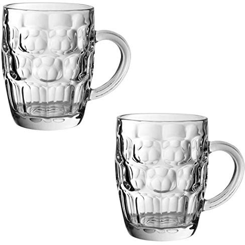 Traditional Glass Pint Tankards CE - Set of 2 | Also known as Dimpled Beer Tankard, Britannia Pint Mug, Beer Stein, Beer Mug