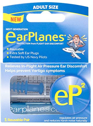 EarPlanes EP2 Ultra-Reusable Earplugs, Airplane Pressure Prevention Earplugs for Adults (1 Pairs)