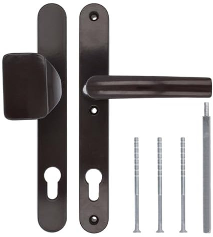 Türgriff/Türdrücker/Türklinke/Drückergarnitur DHS 92mm (Schildbreite 32mm) - Braun RAL 8019 - mit Knauf