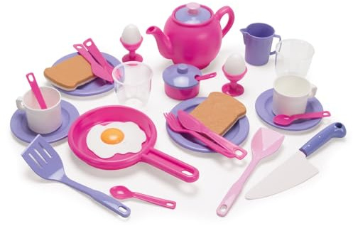 Dantoy Breakfast Set, Role Play Tea and Food with 32 Pieces Pretend Play for Kids – Princess Pink