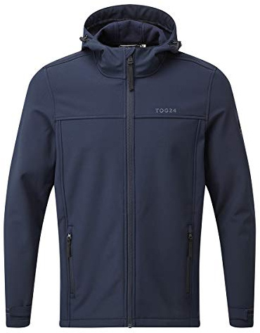 TOG24 Feizor Men's Softshell Jacket Lightweight Fleece Lined Water Resistant Warm Jackets Rain Coat Windbreaker Hiking Jackets with Hood Navy L