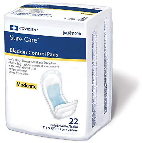 Covidien 1100B Sure Care Bladder Control Pad, Moderate Absorbency, 4 x 9-3/4 Size, Pack of 22