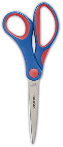 Kores - Ciseaux de Bureau à Poignée Souple pour Étudiants et Adultes, 170 mm, Acier Inoxydable Résistance à l'Usure, Fournitures Scolaires et de Bureau, Paquet Unique de Couleurs Assorties