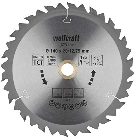 wolfcraft 6731000 | Handkreissägeblatt HM | Serie braun | 18 Zähne | ø140mm