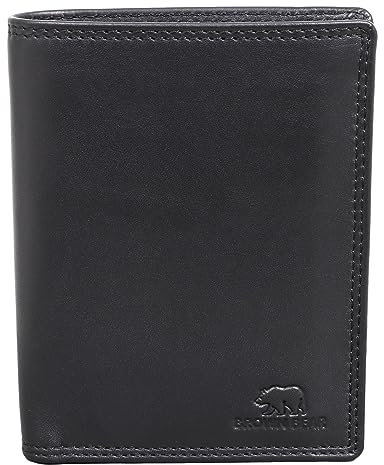 BROWN BEAR Geldbörse Leder Schwarz | Herren & Damen | RFID-Schutz mit Münzfach | Portemonnaie Echtleder | Geldbeutel Hochformat | BB Design 8002 BK