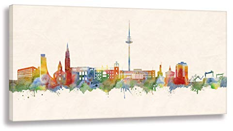 Kunst Druck auf Leinwand - Skyline Kiel (div. Größen) Bild fertig auf Keilrahmen ! Graffiti Like Banksy Art Gemälde Kunstdrucke, Wandbilder Kölner (40x80cm)