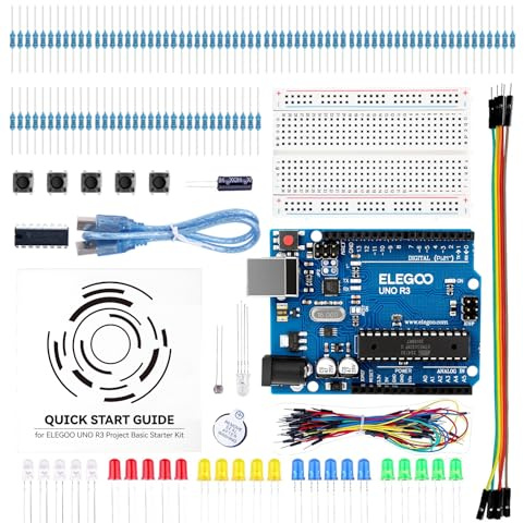 ELEGOO UNO R3 Basic Starter Kit kompatibel mit Arduino IDE für Anfänger | UNO R3 Entwicklungsboard, vollständiger Satz elektronischer Bauteile, digitale Tutorials und Benutzerhandbuch