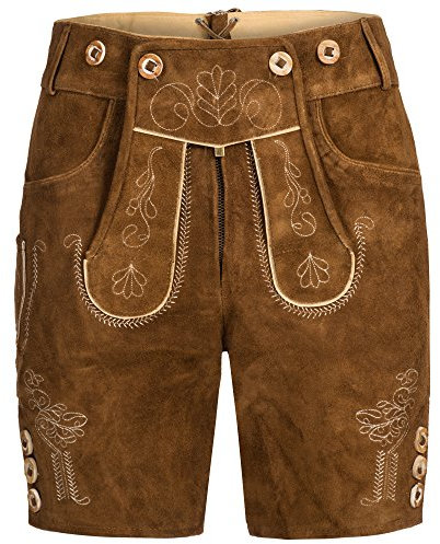 Iseaa Damen Trachten Lederhose Trachtenlederhose kurz Hellbraun Gr. 38