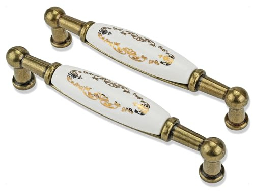 Mprofi MT® 2 Stück | Schrankgriffe | Lochabstand 96mm | Griffe für Küchenschränke | Schubladengriffe | Schrankgriffe Vintage für Kommode, Möbelgriffe, Küchengriffe | Porzellangriffe 728-BX/2