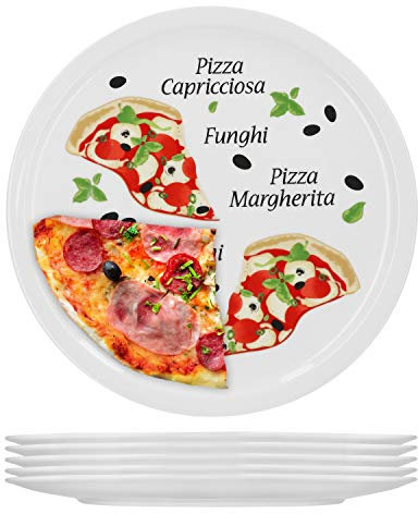 Set di 6 piatti da pizza grandi - 30,5 cm, in porcellana con bella immagine - per la Pizza/Pasta